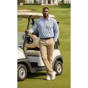 Peter Millar Featherweight XL Blue White Stripe L/S Performance Polo UPF 50+